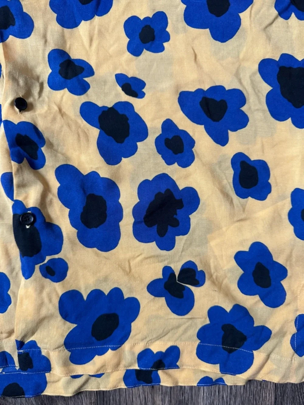 Sandro Paris Men's Yellow Blue Poppies Viscose Button-Up Shirt Size M - Picture 9 of 10